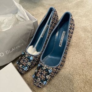 manolo blahnik pumps vazza 105 bluefabric  size9 new